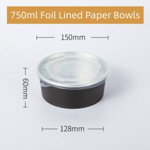 750ml Black Foil Lined Paper Bowls Takeaway Meal Bowls